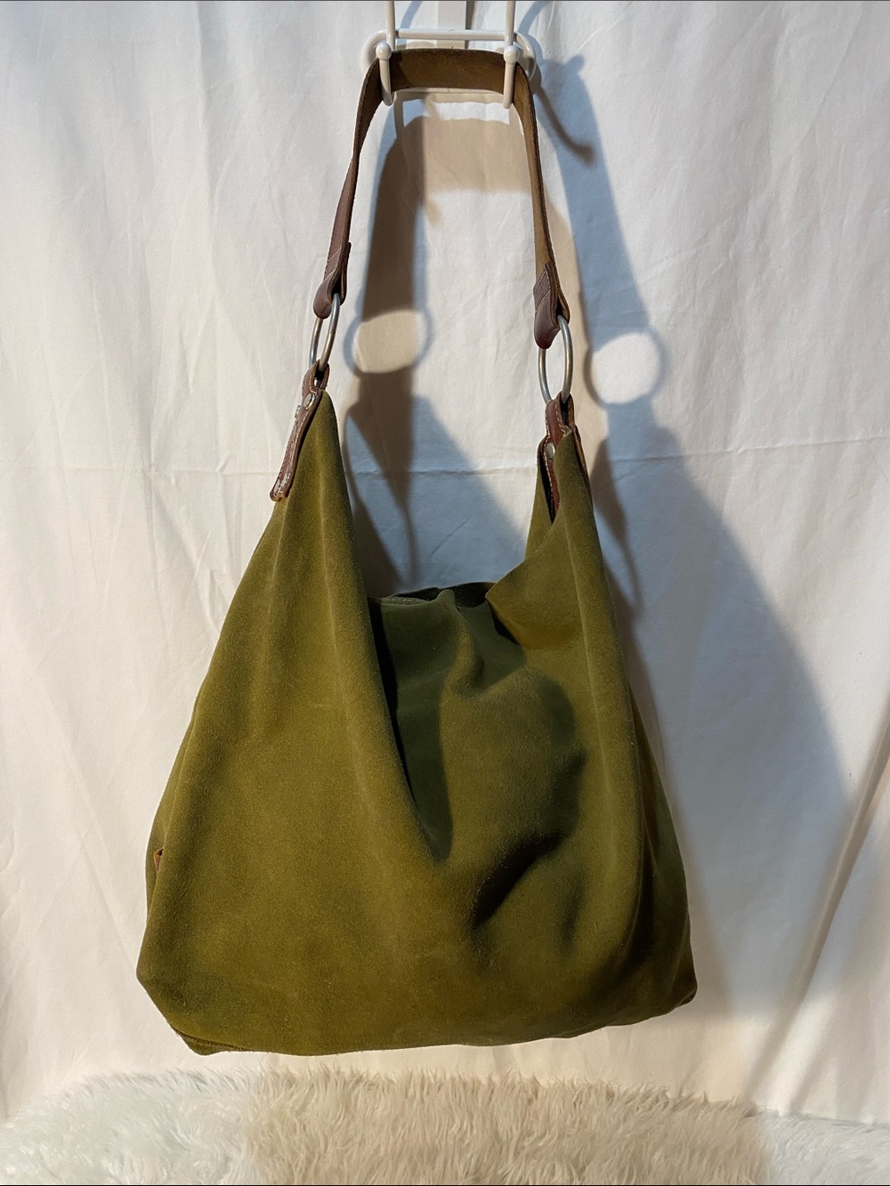 Ellington Olive Green Suede Shoulder Hobo Bag with Brown Straps